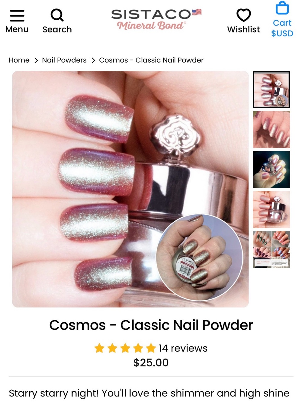 Sistaco Cosmos Classic Nail Powder - Iridescent Rose-Gold